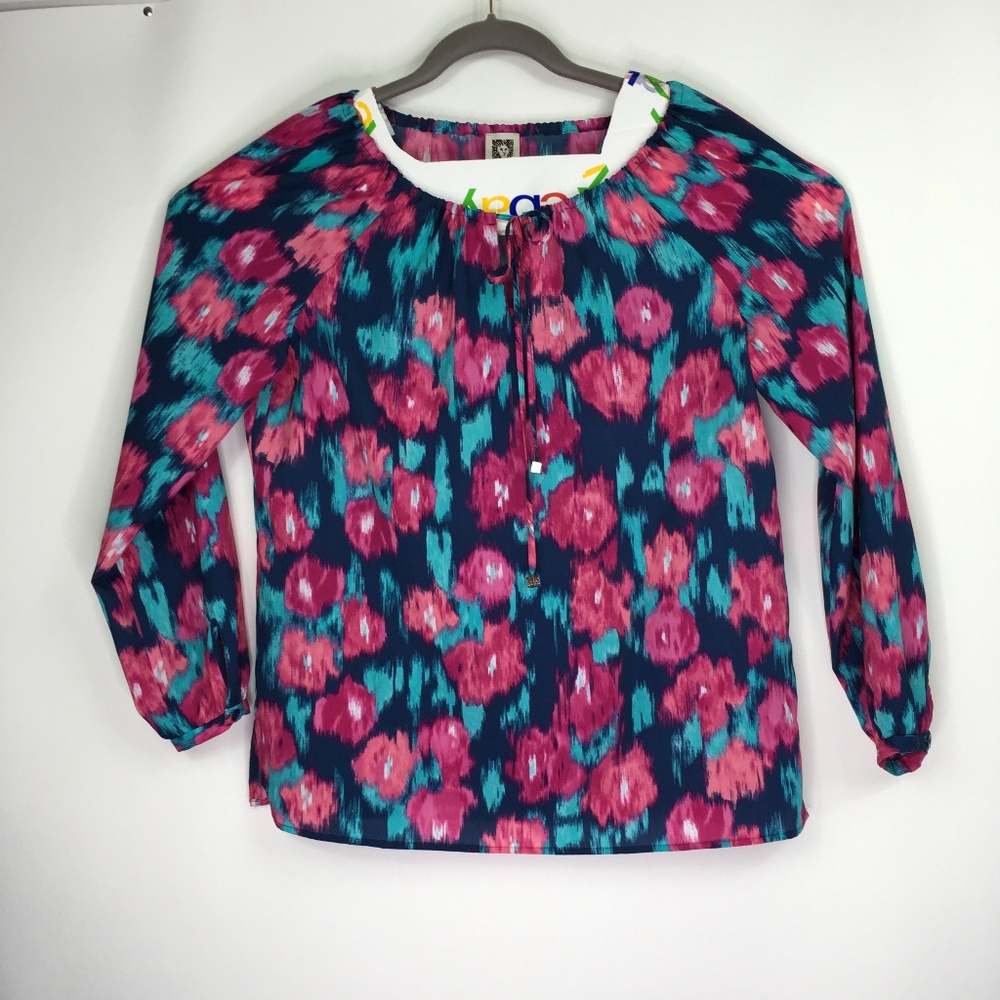 Anne Klein Floral Long Sleeve Top Size 10 Light